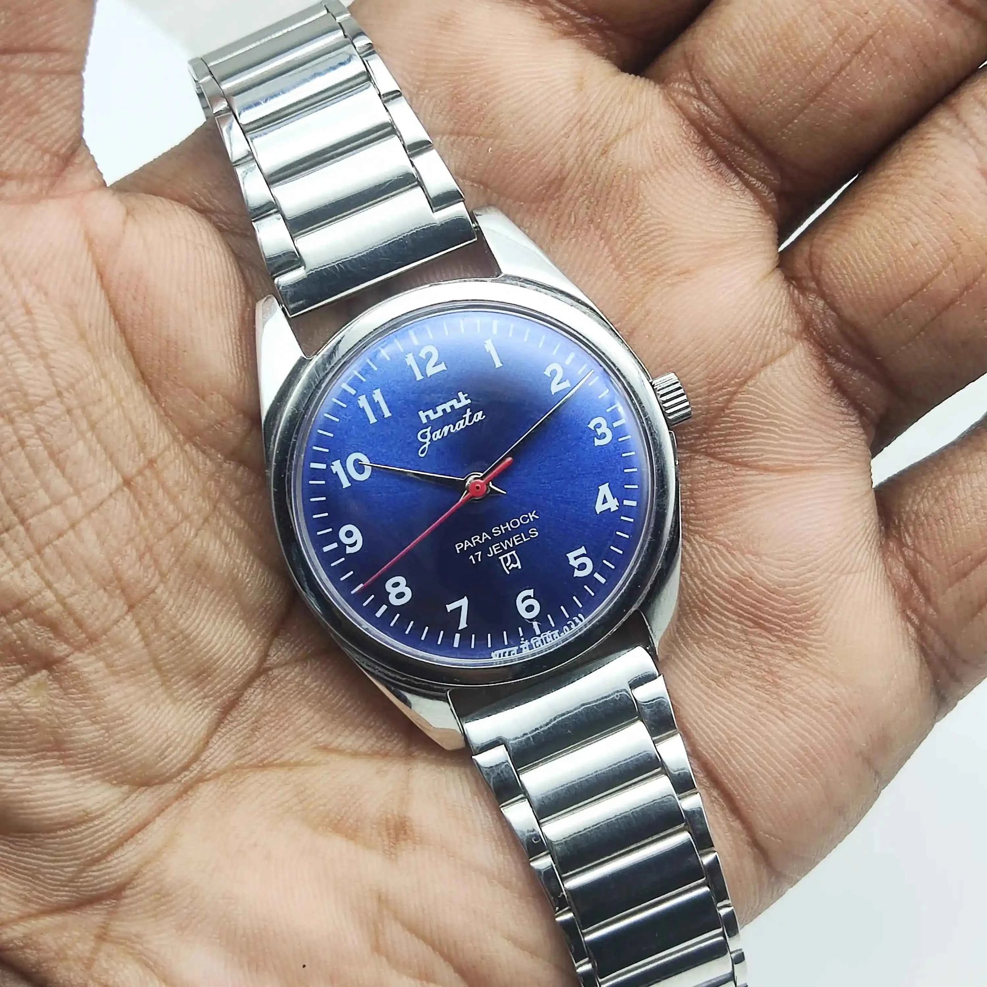 HMT Janata Blue English Numeral Dial Para Shock 17 Jewels Handwinding