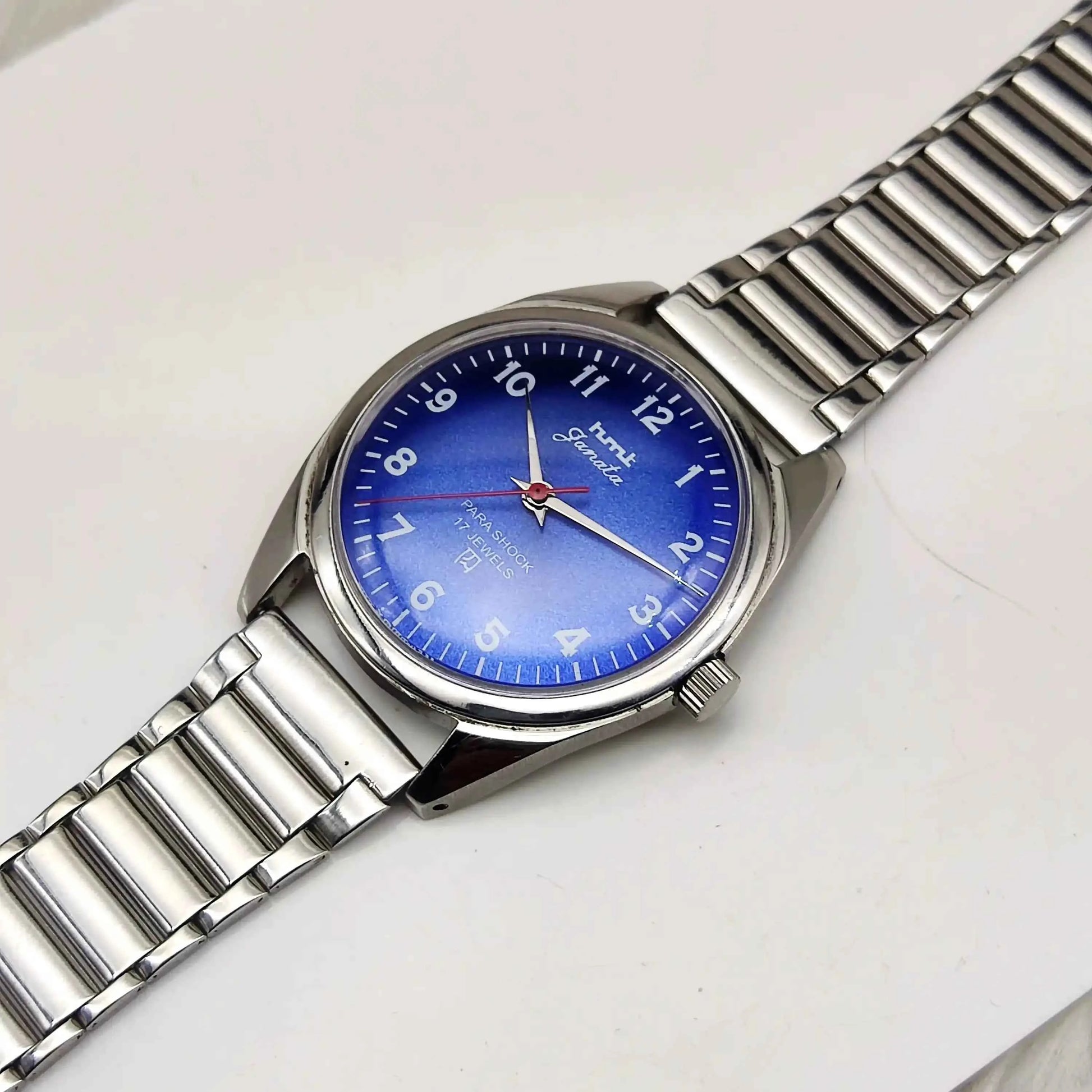HMT Janata Blue English Numeral Dial Para Shock 17 Jewels Handwinding