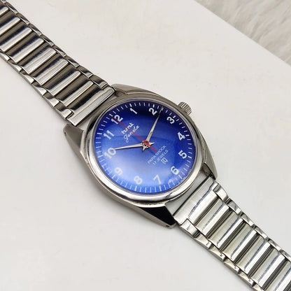 HMT Janata Blue English Numeral Dial Para Shock 17 Jewels Handwinding