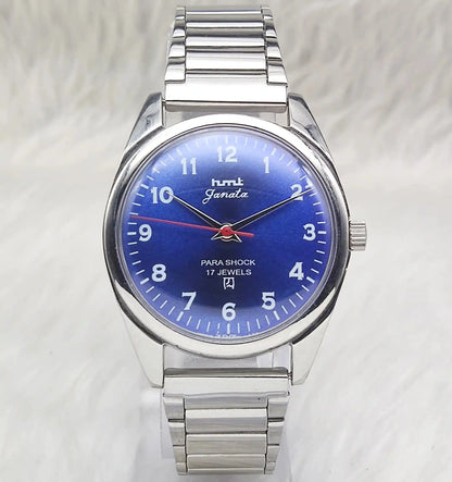 HMT Janata Blue English Numeral Dial Para Shock 17 Jewels Handwinding