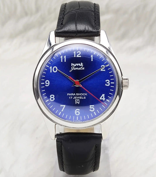 HMT Janata Blue English Numerals Dial Para Shock 17 Jewels Handwinding Discover-Diamonds Physical