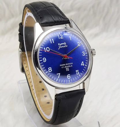 HMT Janata Blue English Numerals Dial Para Shock 17 Jewels Handwinding