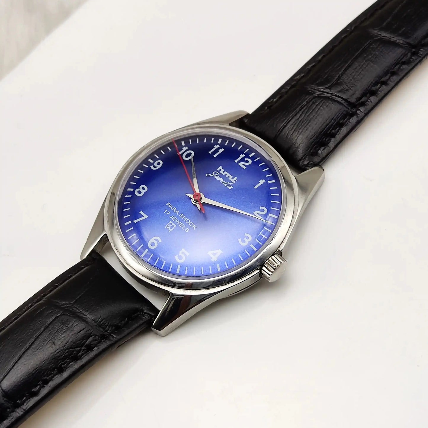 HMT Janata Blue English Numerals Dial Para Shock 17 Jewels Handwinding