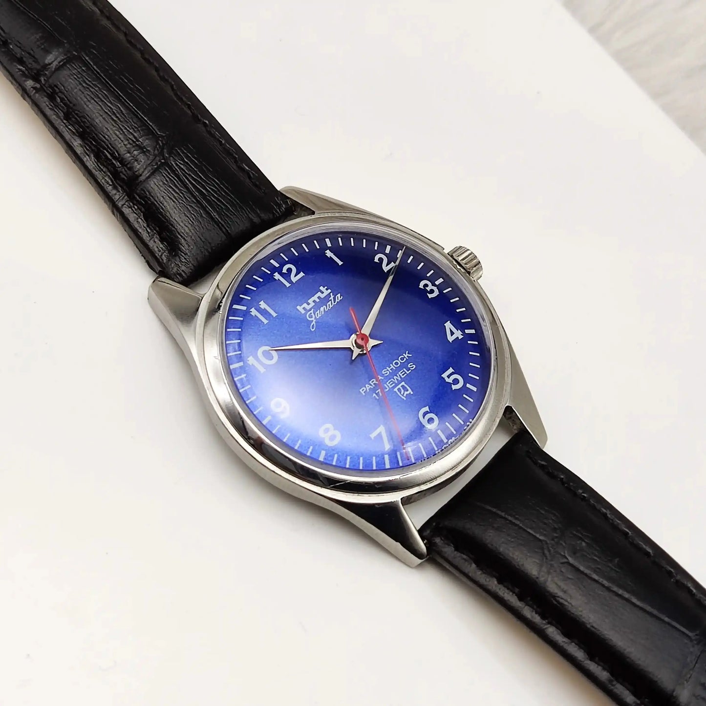 HMT Janata Blue English Numerals Dial Para Shock 17 Jewels Handwinding