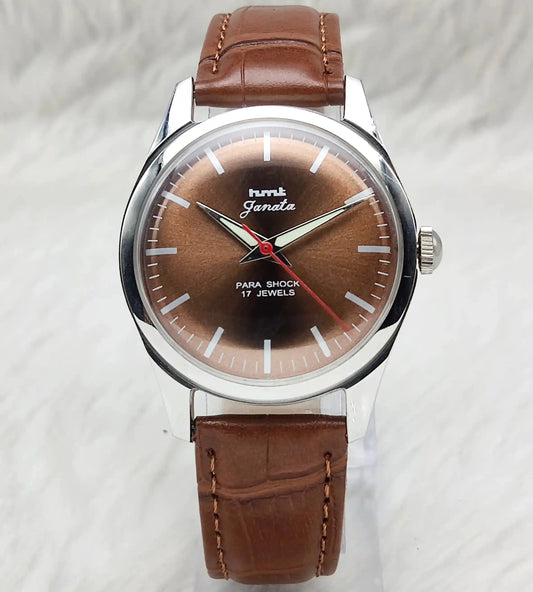 HMT Janata Brown Stick Indices Dial 17 Jewels Handwinding Discover-Diamonds Physical