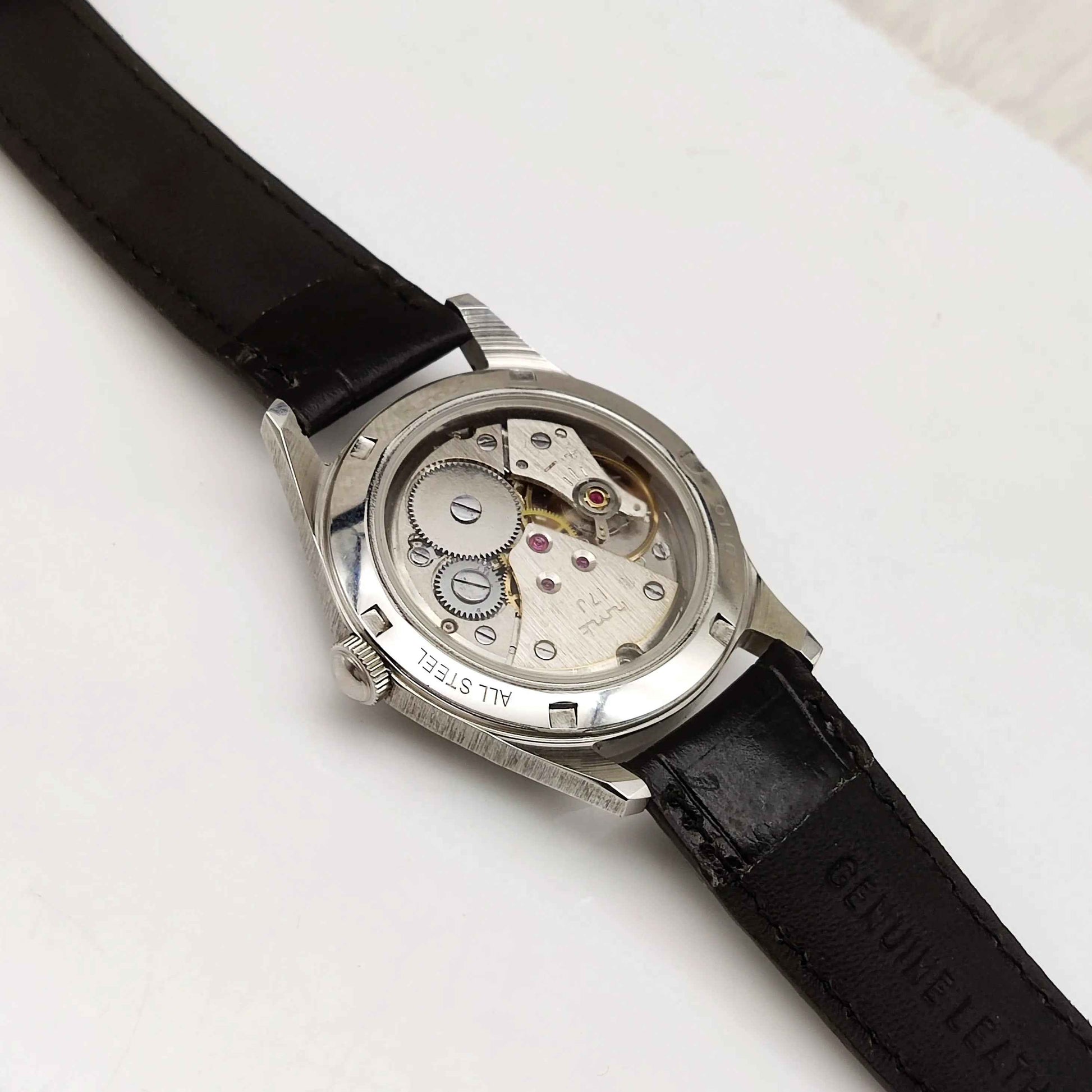 HMT Janata Devanagari Font Handwinding 17 Jewels Men's Watch Black Dial Transparent Back