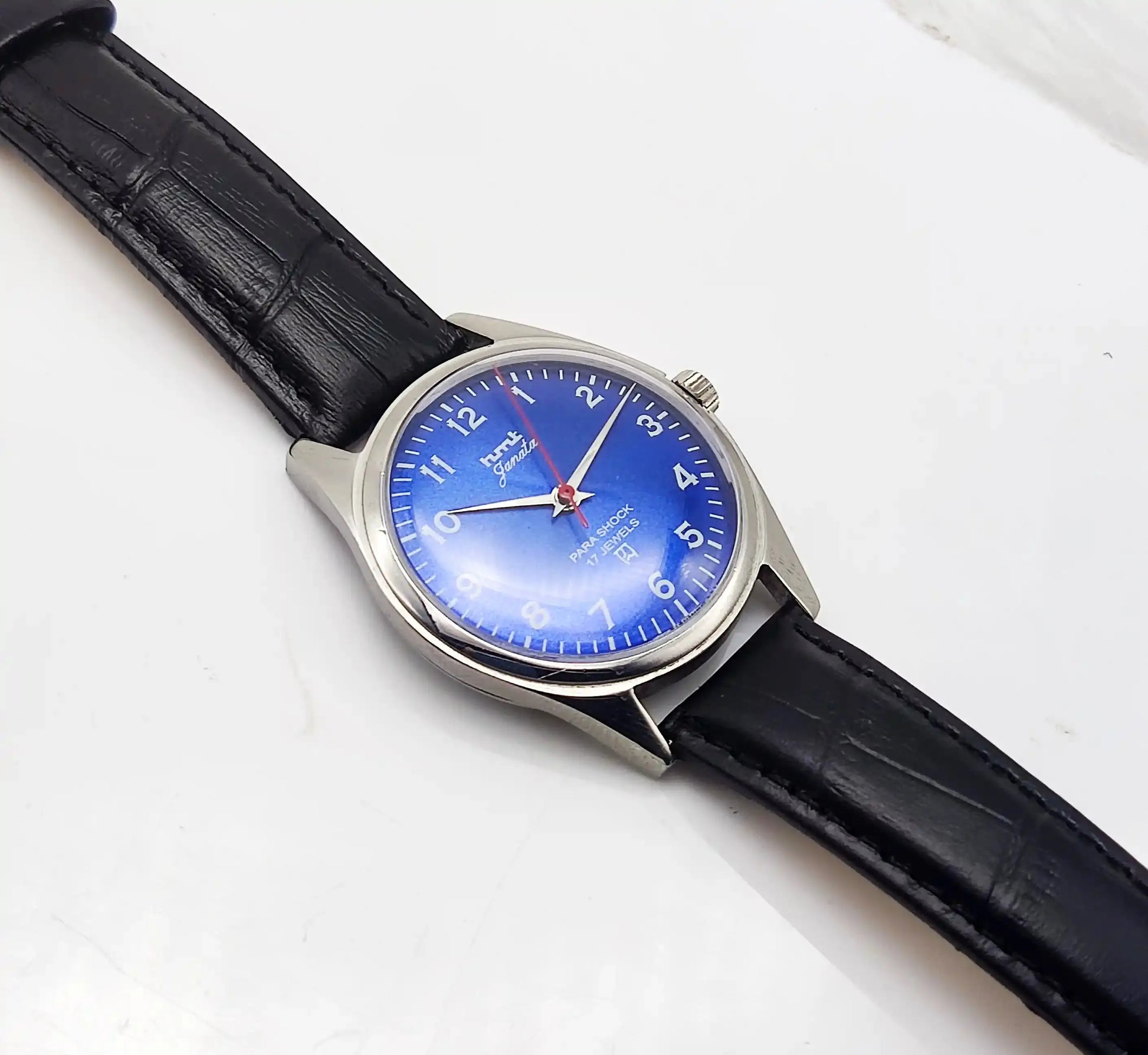 HMT Janata English 17 Jewels Para Shock Blue Dial Handwinding Discover-Diamonds Physical