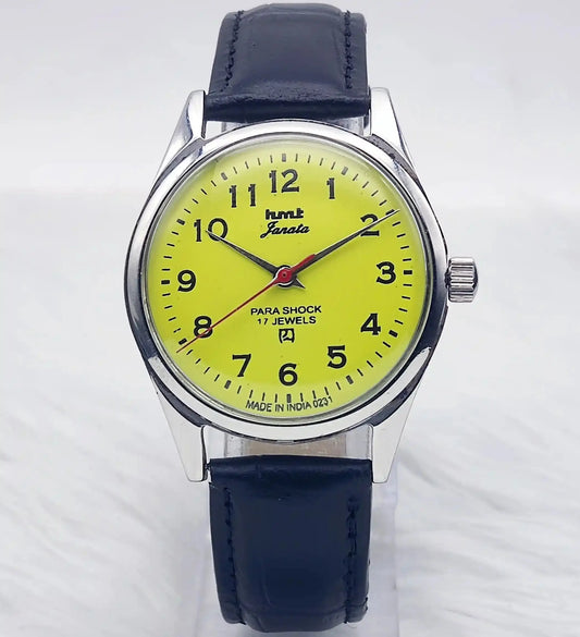 HMT Janata English Font 17 Jewels Handwinding Lemon yellow Dial