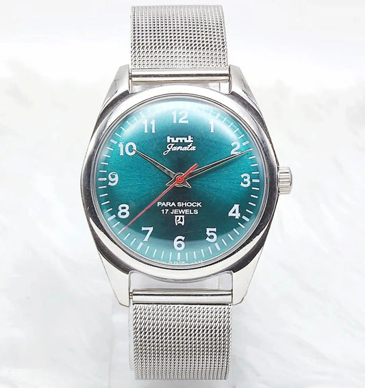 HMT Janata English Font Mechanical Handwinding Greenish Dial Discover-Diamonds Physical