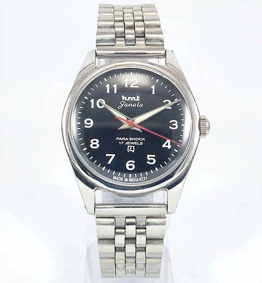 HMT Janata English Font Para Shock 17 jewels Mechanical Handwinding Black Dial Discover-Diamonds Physical