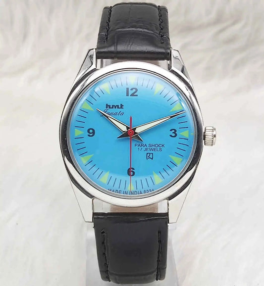 HMT Janata English Font Sky Blue Dail 17 Jewels Mechanical Handwinding 0231