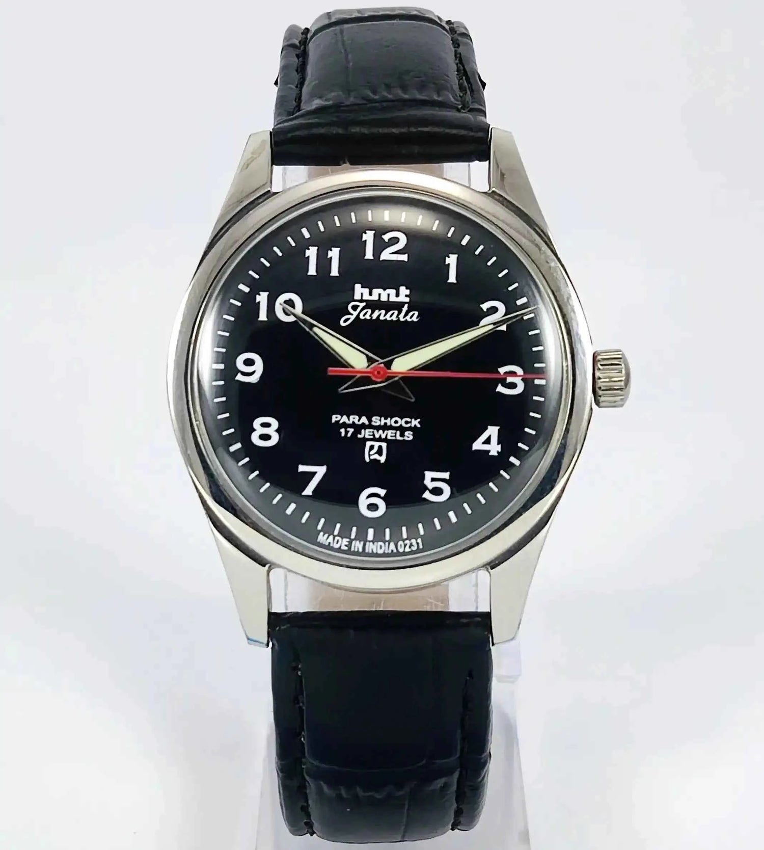 HMT Janata English Numerals Black Dial Para Shock 17 Jewels