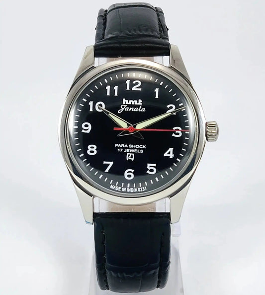 HMT Janata English Numerals Black Dial Para Shock 17 Jewels Discover-Diamonds Physical