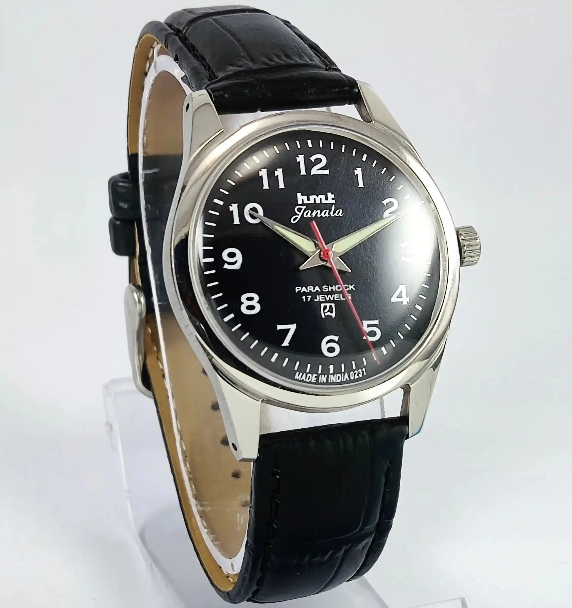 HMT Janata English Numerals Black Dial Para Shock 17 Jewels Discover-Diamonds Physical