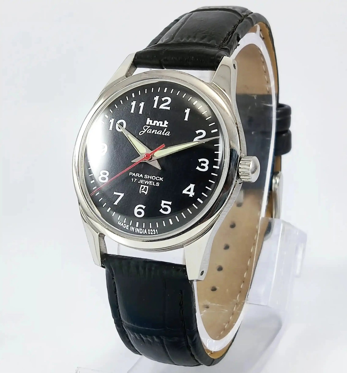 HMT Janata English Numerals Black Dial Para Shock 17 Jewels Discover-Diamonds Physical