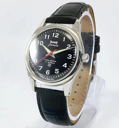 HMT Janata English Numerals Black Dial Para Shock 17 Jewels Discover-Diamonds Physical