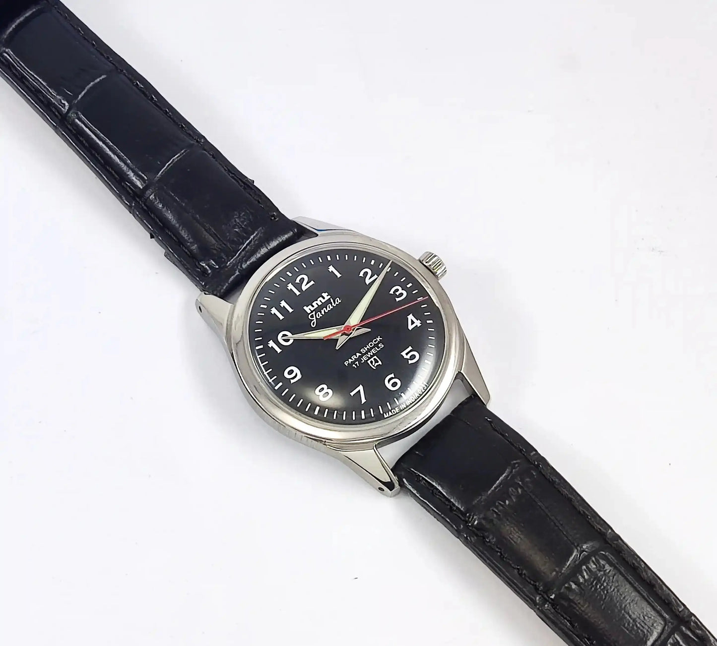 HMT Janata English Numerals Black Dial Para Shock 17 Jewels Discover-Diamonds Physical
