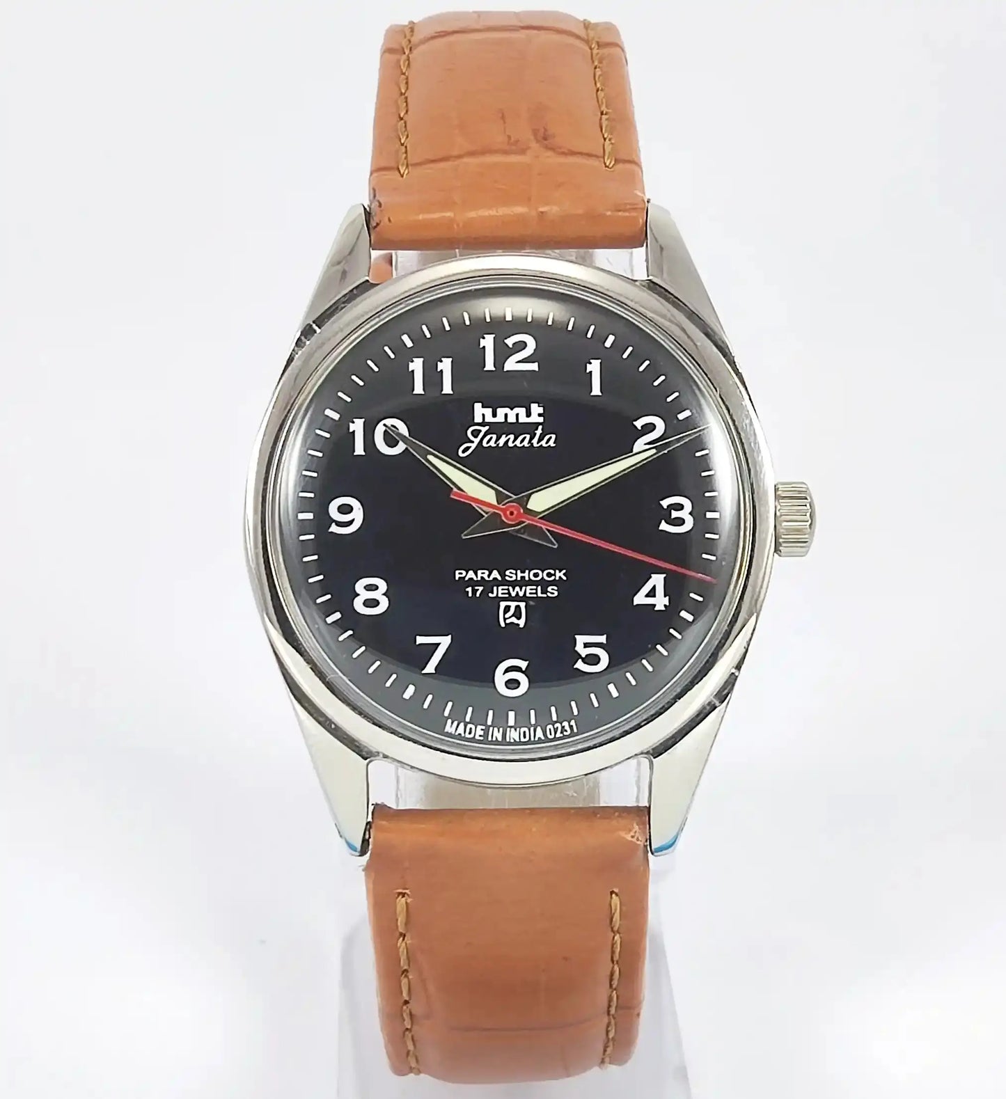 HMT Janata English Numerals Black Dial Para Shock 17 Jewels Mechanical Handwinding - Discover-Diamonds