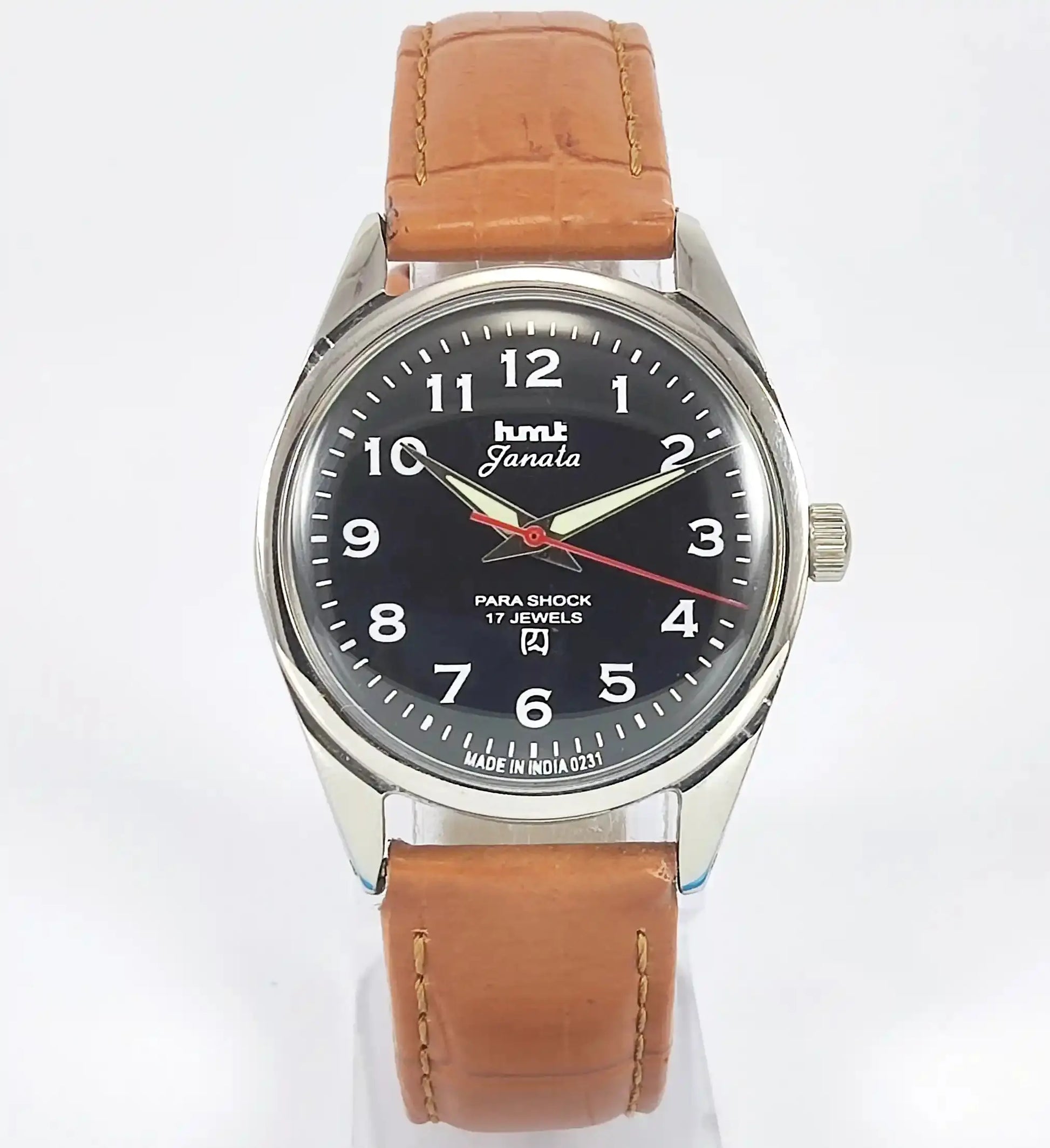 HMT Janata English Numerals Black Dial Para Shock 17 Jewels Mechanical Handwinding - Discover-Diamonds