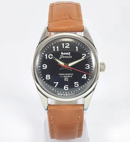 HMT Janata English Numerals Black Dial Para Shock 17 Jewels Mechanical Handwinding - Discover-Diamonds