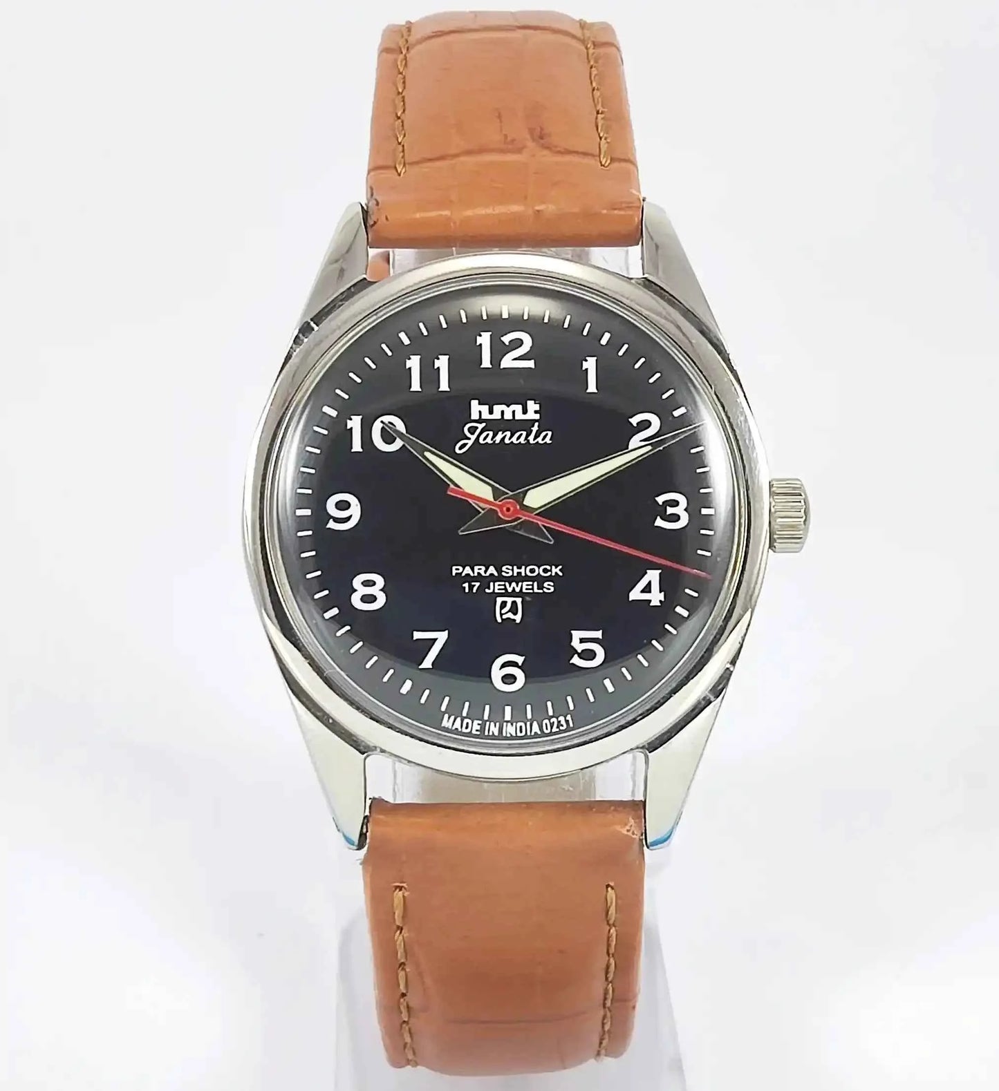 HMT Janata English Numerals Black Dial Para Shock 17 Jewels Mechanical Handwinding