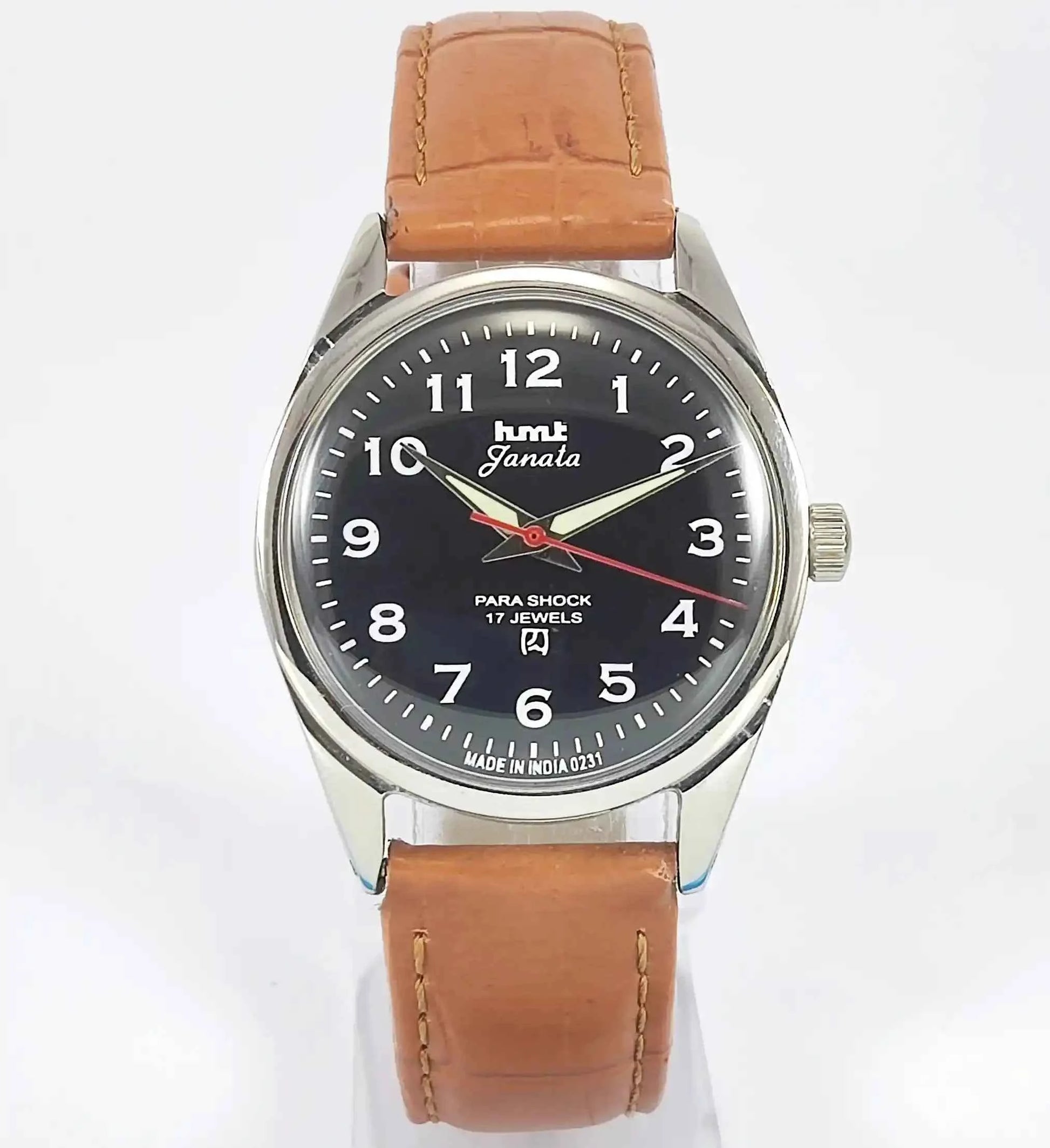 HMT Janata English Numerals Black Dial Para Shock 17 Jewels Mechanical Handwinding