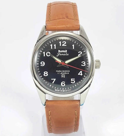 HMT Janata English Numerals Black Dial Para Shock 17 Jewels Mechanical Handwinding