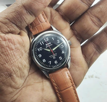 HMT Janata English Numerals Black Dial Para Shock 17 Jewels Mechanical Handwinding - Discover-Diamonds