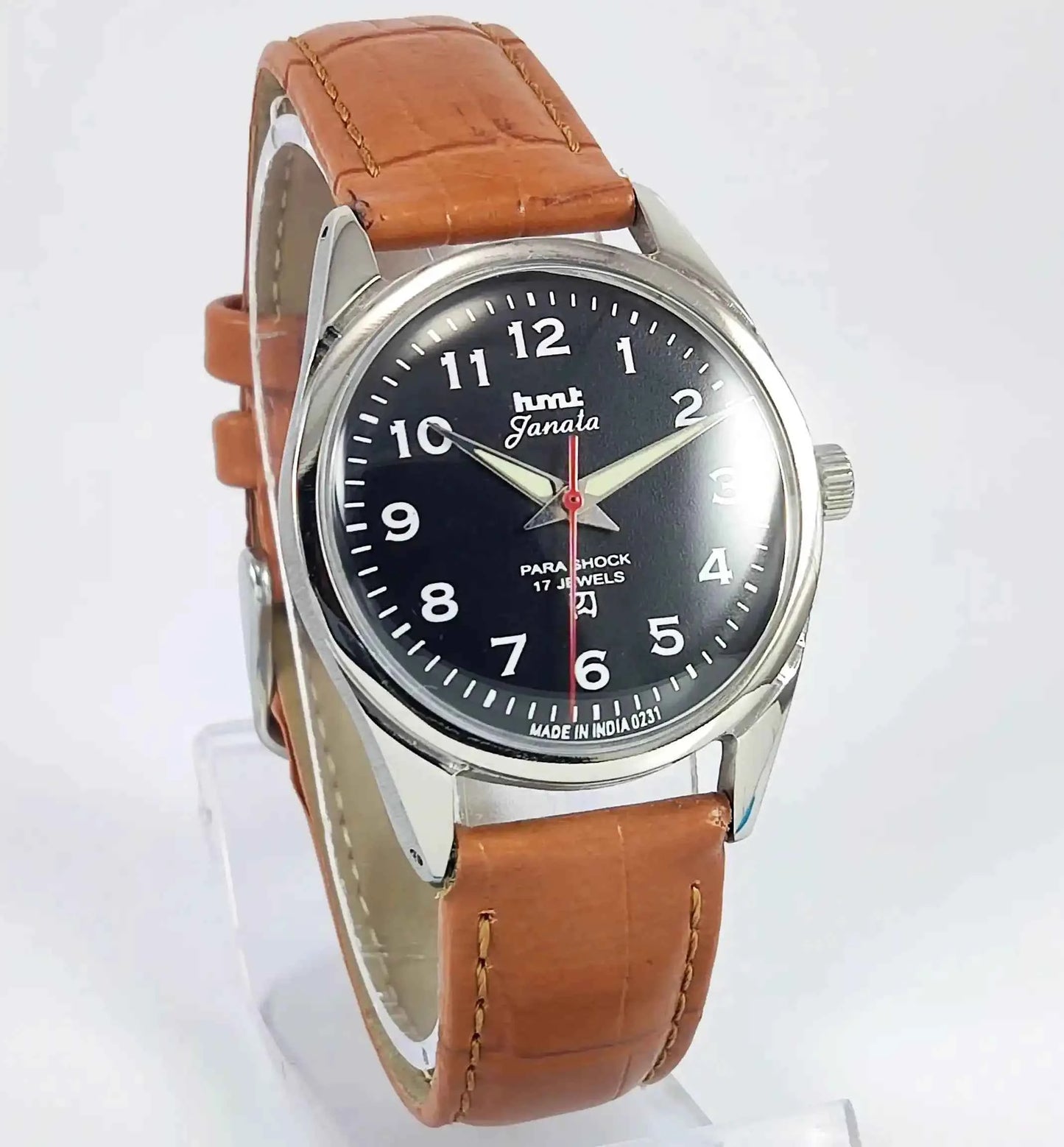 HMT Janata English Numerals Black Dial Para Shock 17 Jewels Mechanical Handwinding