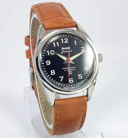 HMT Janata English Numerals Black Dial Para Shock 17 Jewels Mechanical Handwinding - Discover-Diamonds