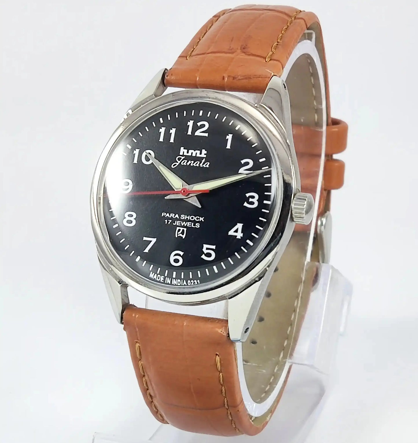 HMT Janata English Numerals Black Dial Para Shock 17 Jewels Mechanical Handwinding - Discover-Diamonds