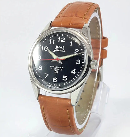 HMT Janata English Numerals Black Dial Para Shock 17 Jewels Mechanical Handwinding - Discover-Diamonds