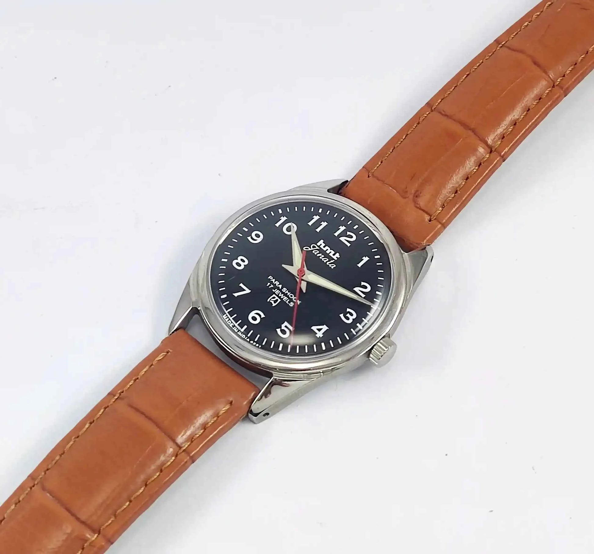 HMT Janata English Numerals Black Dial Para Shock 17 Jewels Mechanical Handwinding
