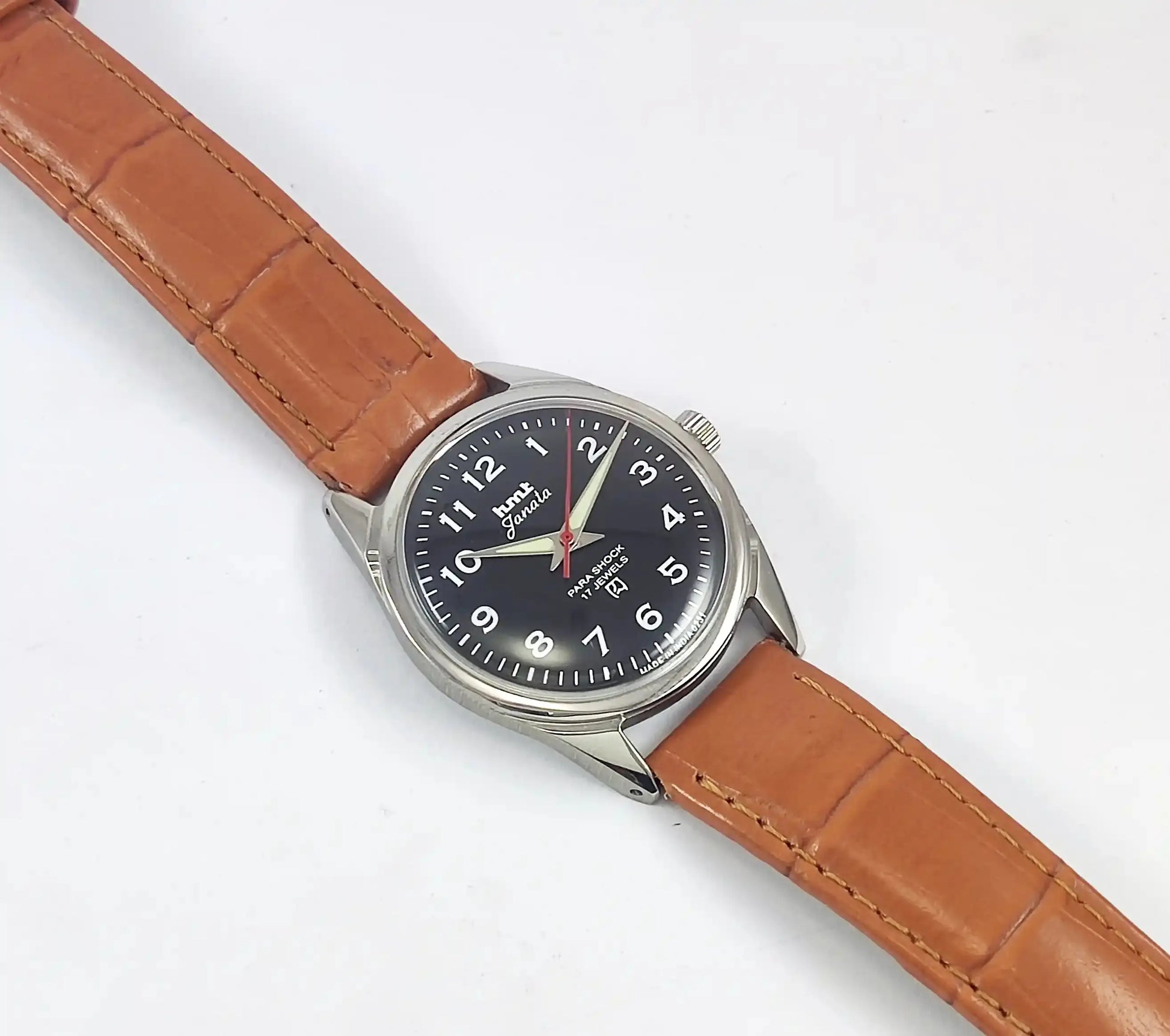 HMT Janata English Numerals Black Dial Para Shock 17 Jewels Mechanical Handwinding - Discover-Diamonds