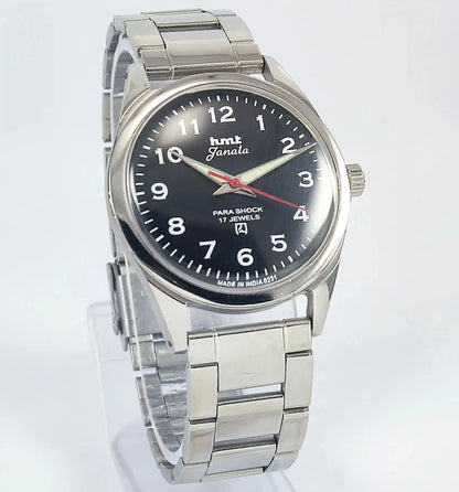 HMT Janata English Numerals Black Dial Para Shock 17 Jewels Mechanical Handwinding Watch Discover-Diamonds Physical