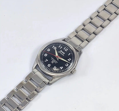 HMT Janata English Numerals Black Dial Para Shock 17 Jewels Mechanical Handwinding Watch Discover-Diamonds Physical