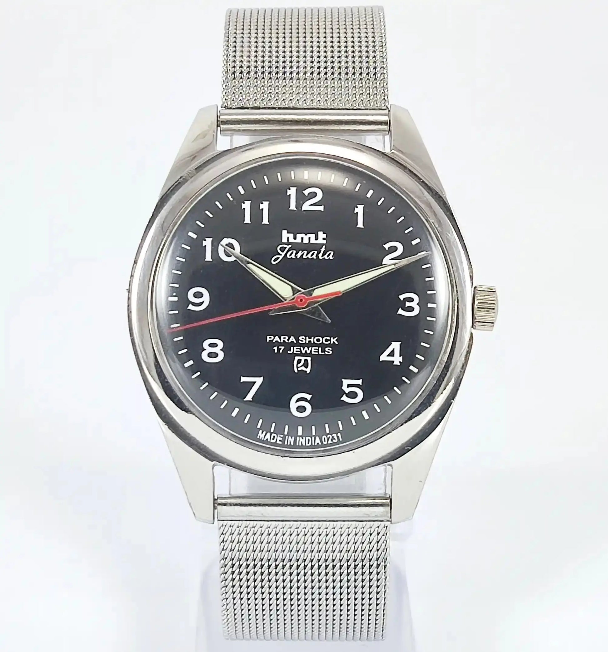 HMT Janata English Numerals Handwinding Black Dial Para Shock 17 Jewels Discover-Diamonds Physical