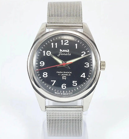 HMT Janata English Numerals Handwinding Black Dial Para Shock 17 Jewels Discover-Diamonds Physical