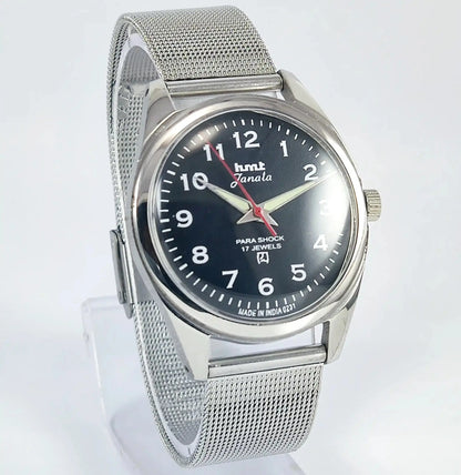 HMT Janata English Numerals Handwinding Black Dial Para Shock 17 Jewels Discover-Diamonds Physical