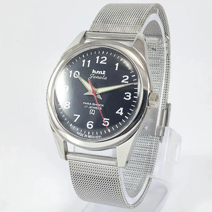 HMT Janata English Numerals Handwinding Black Dial Para Shock 17 Jewels Discover-Diamonds Physical