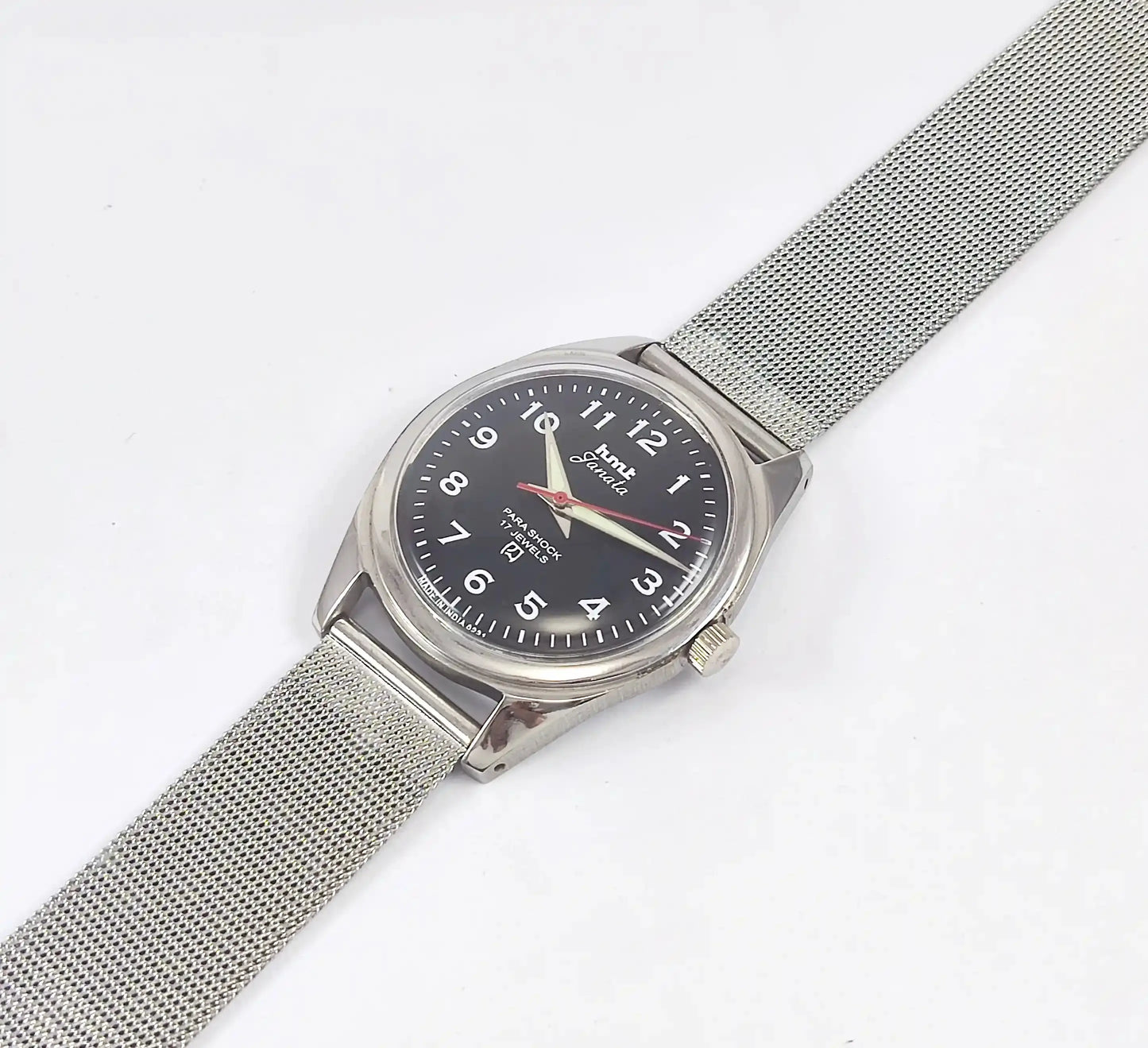 HMT Janata English Numerals Handwinding Black Dial Para Shock 17 Jewels Discover-Diamonds Physical