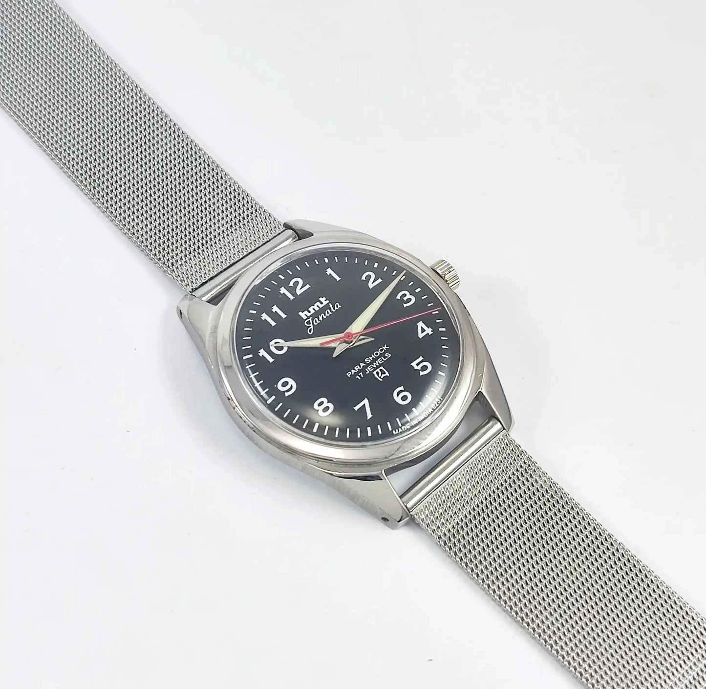 HMT Janata English Numerals Handwinding Black Dial Para Shock 17 Jewels Discover-Diamonds Physical