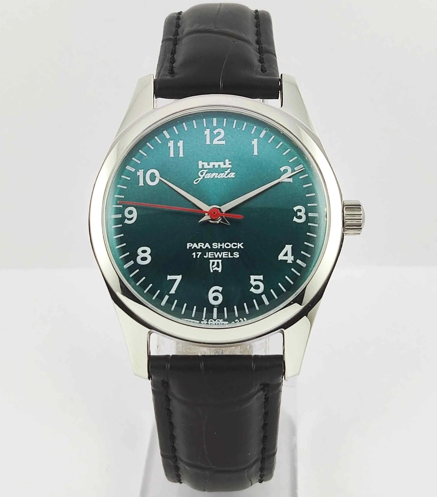 HMT Janata Greenish Blue Dial Para Shock 17 Jewels Transparent Back Mechanical Handwinding Men's Watch 0231 Discover-Diamonds