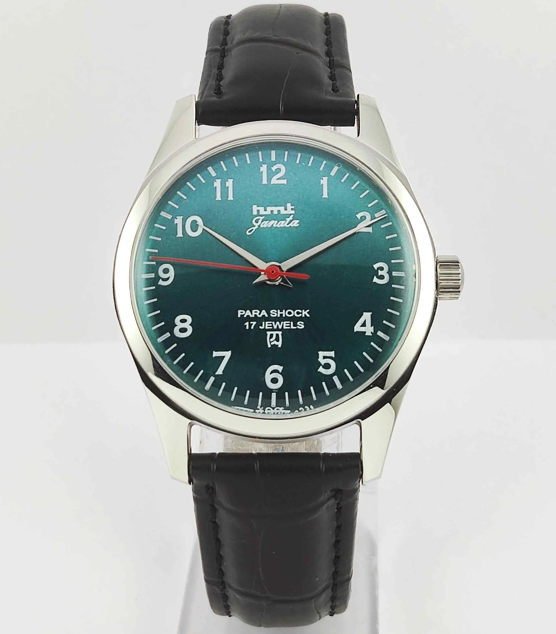 HMT Janata Greenish Blue Dial Para Shock 17 Jewels Transparent Back Mechanical Handwinding Men's Watch 0231 Discover-Diamonds