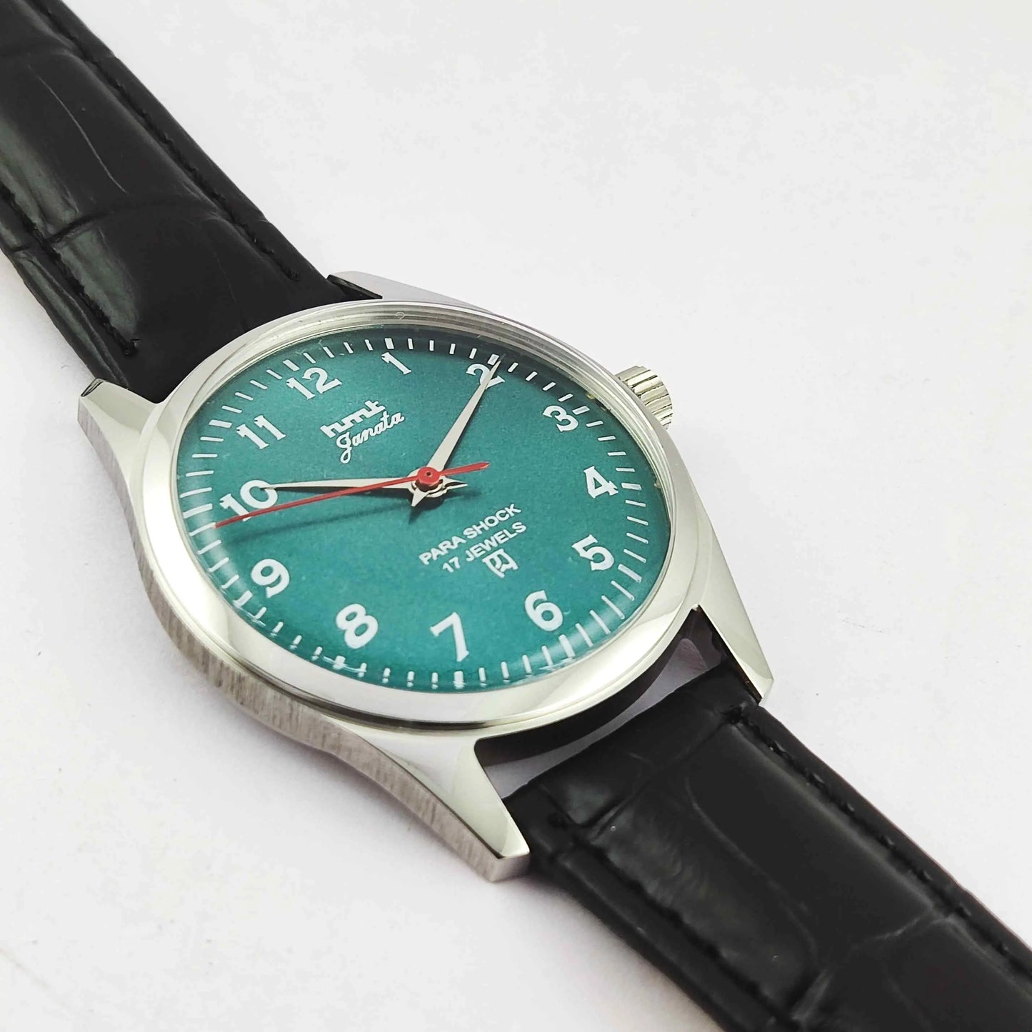 HMT Janata Greenish Blue Dial Para Shock 17 Jewels Transparent Back Mechanical Handwinding Men's Watch 0231 Discover-Diamonds