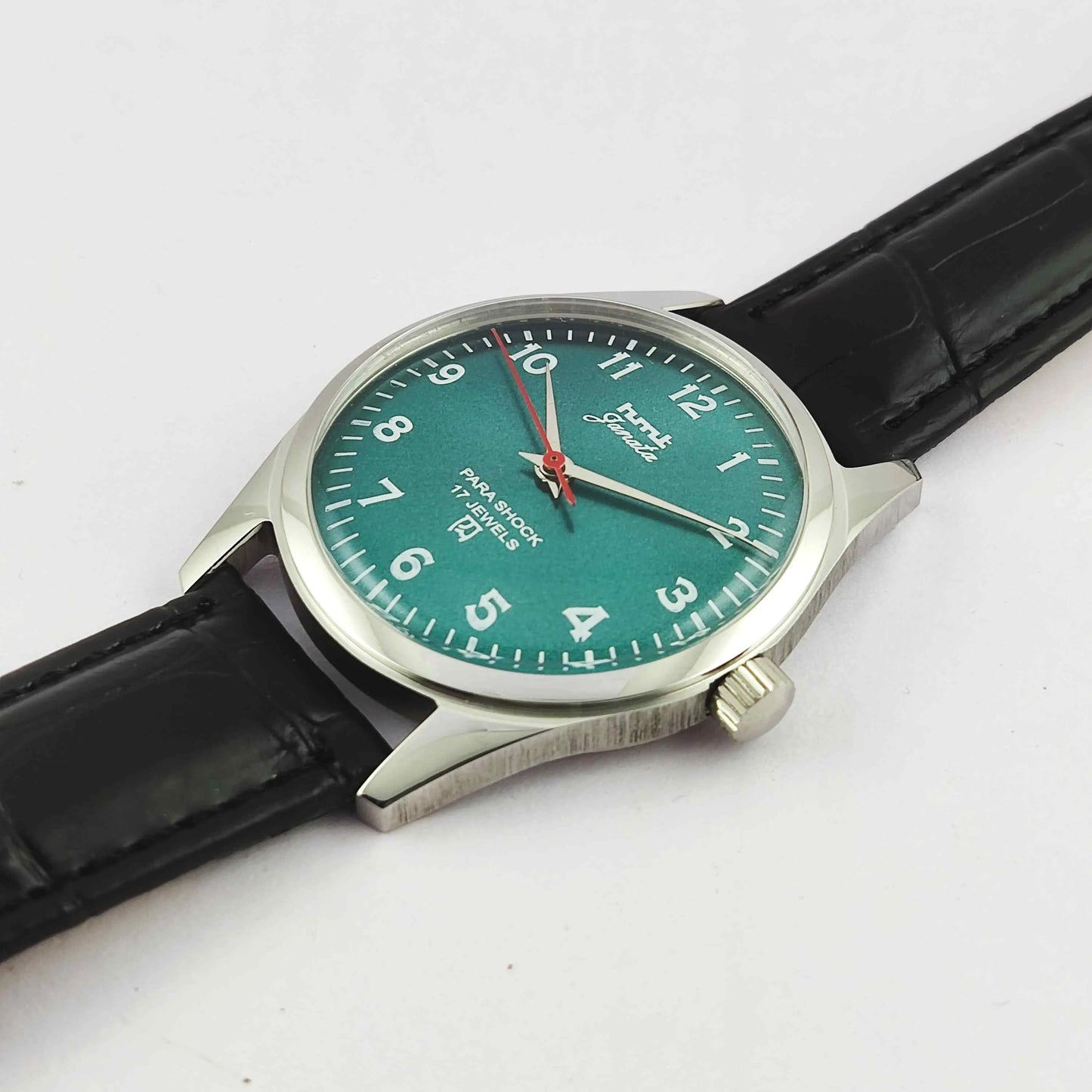 HMT Janata Greenish Blue Dial Para Shock 17 Jewels Transparent Back Mechanical Handwinding Men's Watch 0231 Discover-Diamonds