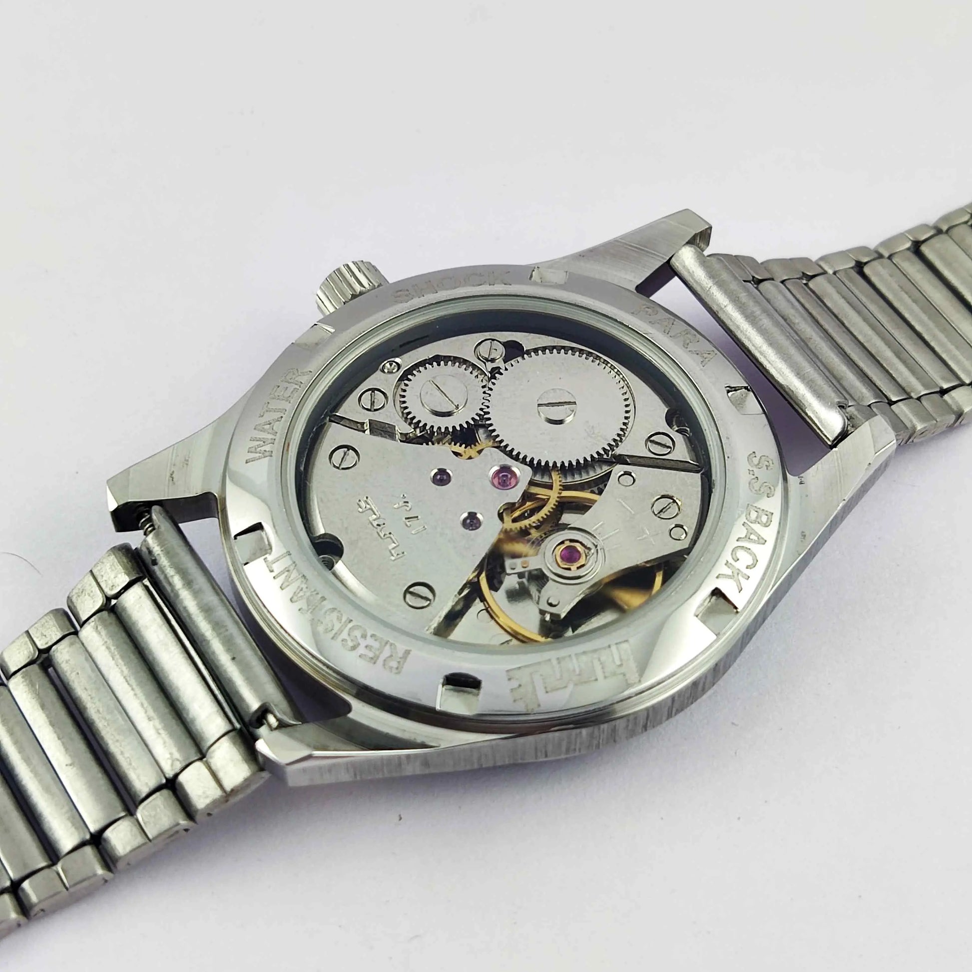 HMT Janata Greenish Blue Dial Transparent Back 17 Jewels Para Shock Mechanical Handwinding Men's Watch 0231 Discover-Diamonds