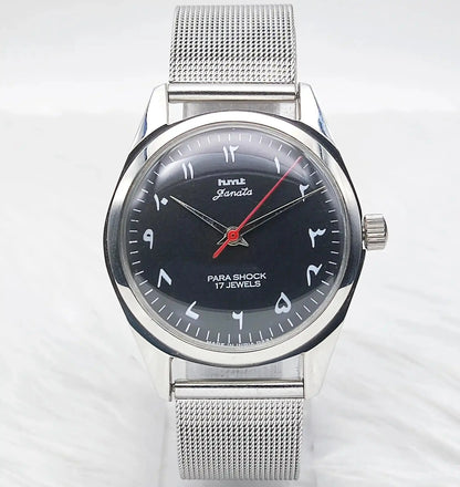 HMT Janata Handwinding 17 Jewels Arabic Black Dial Transparent Back
