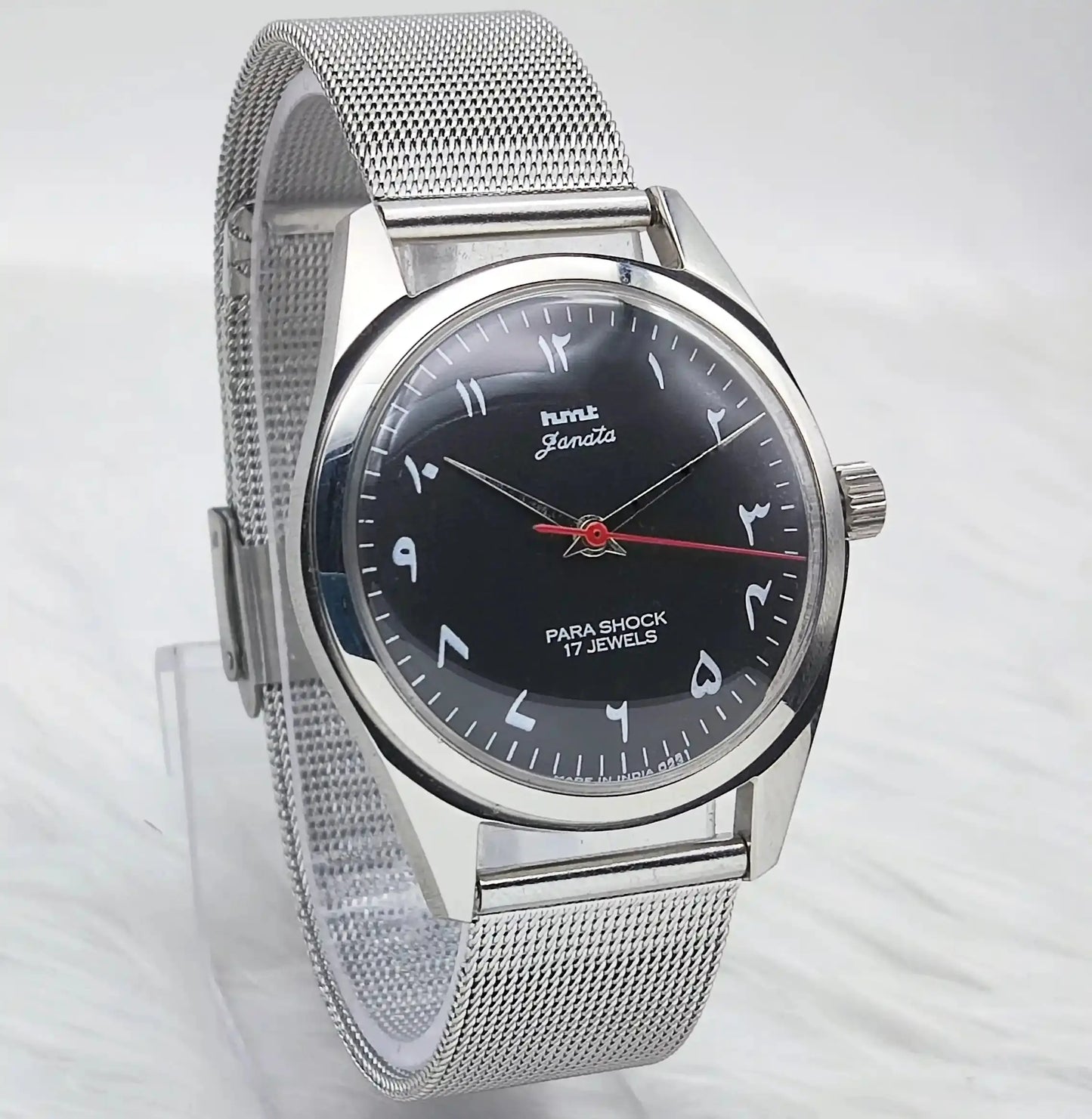 HMT Janata Handwinding 17 Jewels Arabic Black Dial Transparent Back