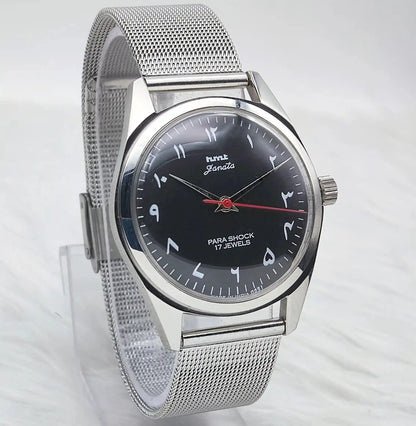 HMT Janata Handwinding 17 Jewels Arabic Black Dial Transparent Back